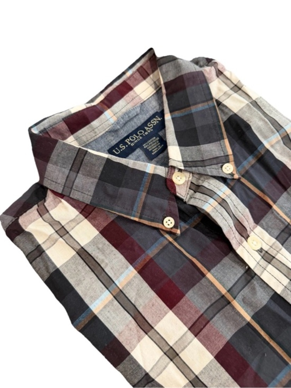 U.S. Polo Assn Men's Navy, White & Burgundy Plaid Button-Down Shirt